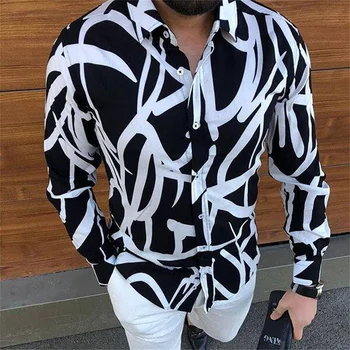 2022 erkek Sıcak Satış Avrupa Amerikan İş Giyim Rahat Moda Baskılı Gömlek Tek Göğüslü Hırka Uzun Kollu Gömlek