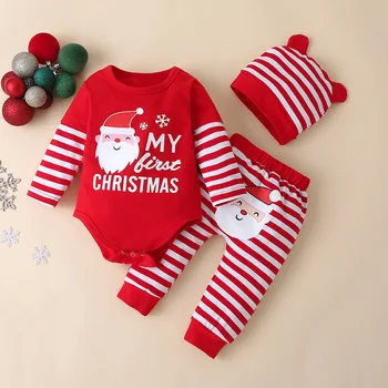 3 ADET Noel Yenidoğan Tulum Bebek Bebek Vücut Uzun Kısa Kollu Bebek Tulum Elk Elf Baskı Erkek Bebek Kız Giysileri Kostüm