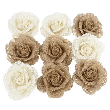 5 Adet 8cm Jüt Hessen Çuval Bezi Gül El Yapımı yapay çiçekler Shabby Chic Retro Düğün Dekorasyon Parti DIY Zanaat Aksesuarları