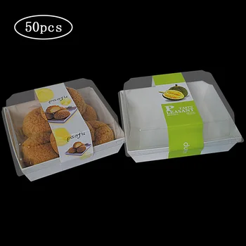 50 adet Fincan Kek Kutuları Ve ambalaj kutusu Kağıt Şeffaf Kapaklı Yağlı Sandviç kutu konteynerler Gıda Kutuları Ekmek Dükkanı İçin Ev Cafe
