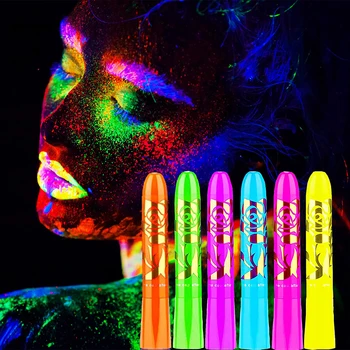 6 adet Toksik Olmayan Aydınlık yüz boyası Boya Kalemi Glow Vücut Boyası Çocuklar İçin Yıkanabilir Cadılar Bayramı Partisi Makyaj Floresan Vücut İşaretleyiciler