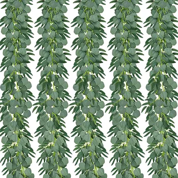 AF89 5-Pack 6.5 Feet Yapay Okaliptüs Söğüt Garland Sahte Asma Bitki Yaprakları ile Sahte Gümüş Dolar Yeşillik