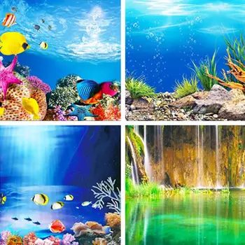 Akvaryum Manzara Sticker Posteri Balık Tankı 3D Arka Plan Boyama Sticker Çift taraflı Okyanus Deniz Bitkileri Zemin Akvaryum Dekor