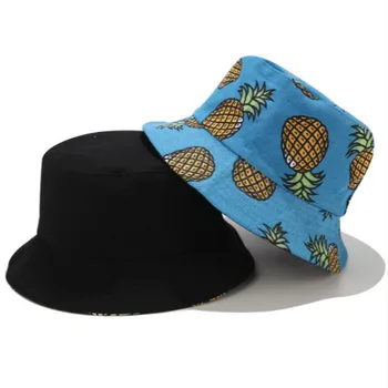 Ananas Geri Dönüşümlü Kova Şapka Pamuk Meyve Balıkçı Şapka Düz Üst Açık Panama Tatil Kadın Bob Yaz Güneş Şapka dropship