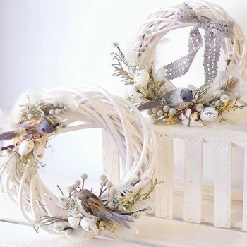 Beyaz Çelenk Hasır Yuvarlak Tasarım Noel Ağacı Rattan Çelenk Süsleme Asma Halka Dekorasyon Ev Partisi Asılı Çiçek Zanaat