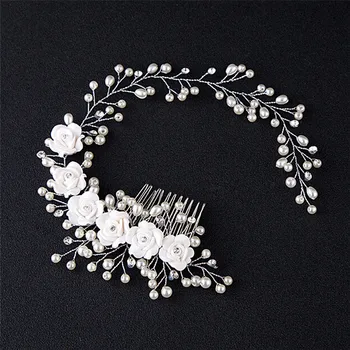 Beyaz Çiçek İnciler Saç Combs El Yapımı Avusturyalı Crystal Düğün Saç Takı Aksesuarları Gelin Hairpieces