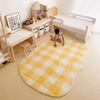 Düzensiz Sarı Ekose oturma odası halısı Yatak Odası Başucu Halı Heterogonal Halı Kanepe Sehpa Zemin Mat Giriş Paspas