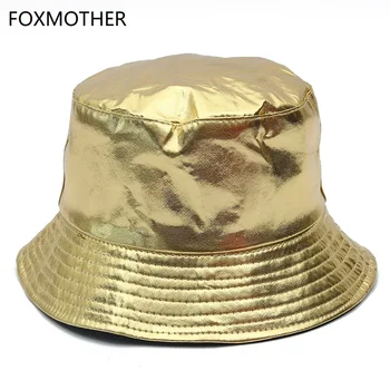 FOXMOTHER Yeni Altın Gümüş Parlak Metalik Buckethat Balıkçı Şapka Balıkçılık Kapaklar Bob Kadın Erkek Parti