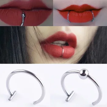 Kadın dudaklar ağız Yüzük Sahte Piercing Vücut Klip Hoop Hakkında Tıbbi Titanyum çelik Burun Yüzük Sahte Burun Yüzük Septum Piercing Klip Yüzük 