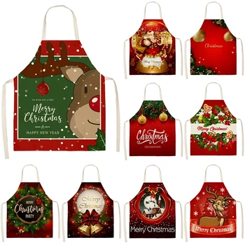 Karikatür Geyik Ağacı Desen Mutfak Önlüğü 65x53 cm Noel çocuklar Kadın Kolsuz Önlükleri Pişirme Pamuk Keten Ev Temizlik Araçları