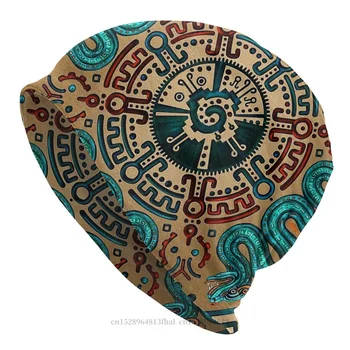 Maya Aztek Takvimi Skullies Beanies Kapaklar Hunab Ku Çift Başlı Yılan Şapka Kış Sıcak Kaput Şapka Erkekler Kadınlar için