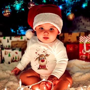 Merry Christmas Bebek Bodysuit Geyik Baskı Yenidoğan Romper Erkek Kız Noel Partisi Hediye Bebek Giysileri Uzun Kollu Çocuk Tulum Kıyafet