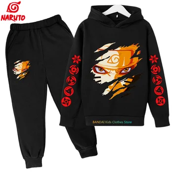 Naruto kapüşonlu Çocuk Giyim 2 Parça Setleri Kız Elbise Erkek Hoodies Üst + Pantolon çocuk Takım Elbise Eşofman Spor