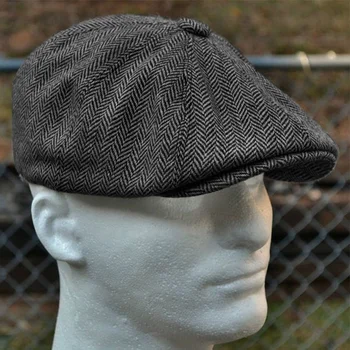 Newsboy Kap Yün Tüvit Sekizgen Kap Erkekler İçin Gri Kahverengi Gatsby Şapka Bere Şapka Taksiciler Şapka Başlığı Bere Şapka
