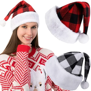 Noel Baba noel şapkaları Kırmızı Siyah Ekose Noel Kap Noel Süslemeleri Ev için Noel Kap Navidad Noel Dekorasyon