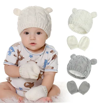 Ruoshui 3 adet Bebek Şapka Eldiven Seti Yumuşak Yenidoğan Eldivenler Bebek Kız Erkek Örme Toddler Kap Bebek Kış Bere Mitten Setleri