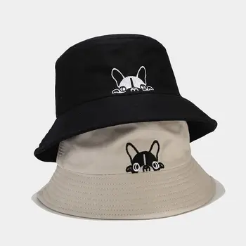 Sevimli Bulldog Gökkuşağı Nakış Kova Şapka Kadınlar İçin Erkekler Yaz Balıkçılık Güneş Balıkçı Şapka Bob Panama Unisex Sokak hip hop şapka